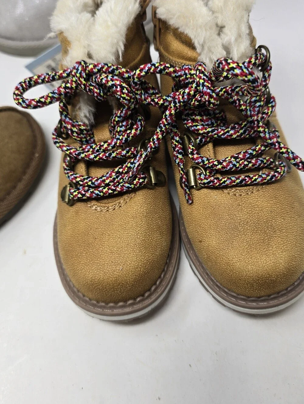 Cat & Jack Stride Girls Size 9 Shoe Lot Bundle Fuzzy Slippers Lace Up Boots Tan